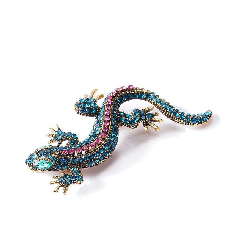 Lizard Rhinestone Brooch Pin Geckos Jewelry Vintage Metal