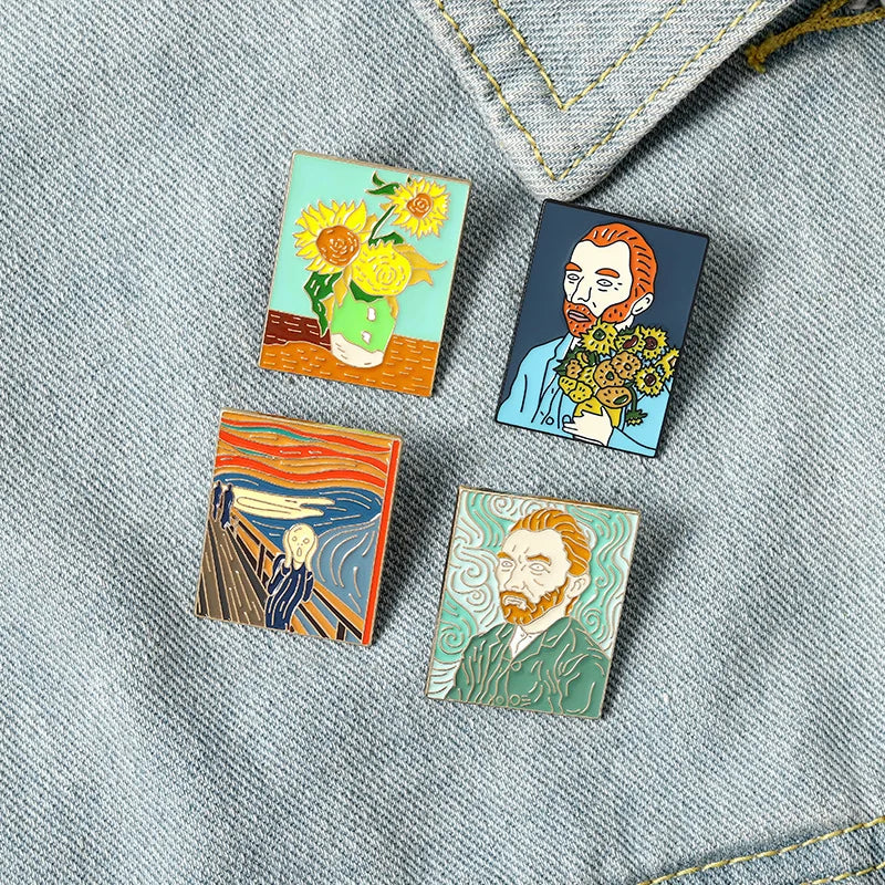 Van Gogh Oil Painting Enamel Pins Scream Sunflower Brooches Art Badges Lapel Jewelry Gifts Wholesale