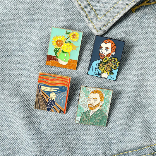 Van Gogh Oil Painting Enamel Pins Scream Sunflower Brooches Art Badges Lapel Jewelry Gifts Wholesale