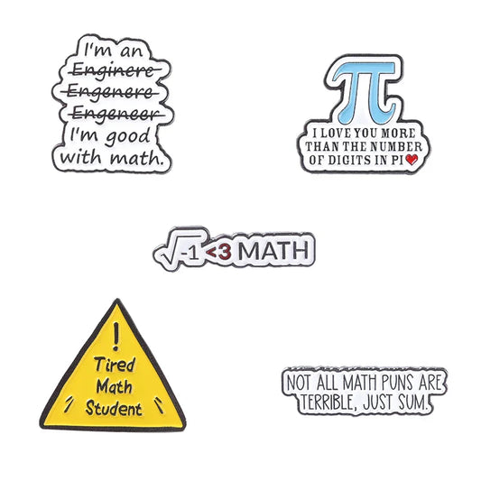 Creative Math Formula Enamel Pin Brooch Black White for Teachers Students