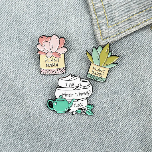 Plant Mama Enamel Pins Teapot Coffee Cup Brooch Charm Lapel Jewelry
