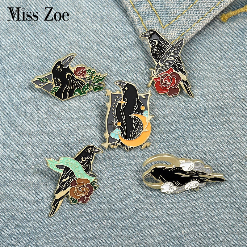 Crow Raven Enamel Pin Gothic Bird Brooch Lapel Badge Jewelry Gift