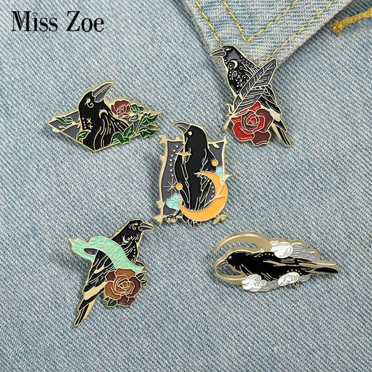 Crow Raven Enamel Pin Gothic Bird Brooch Lapel Badge Jewelry Gift