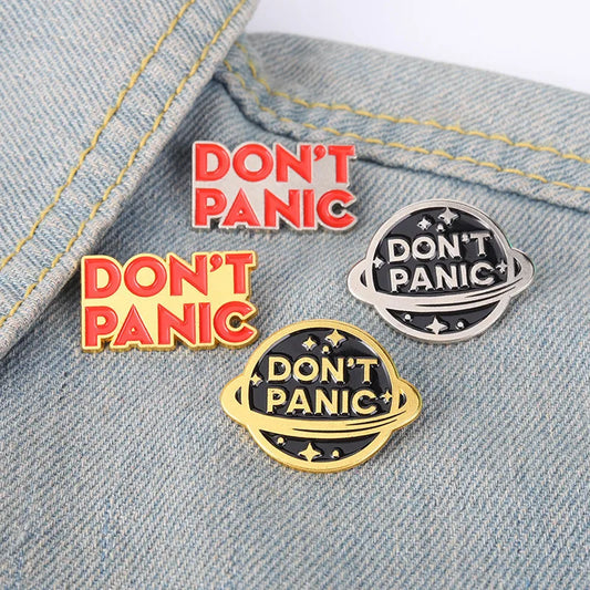Don't Panic Star Planet Enamel Brooch Lapel Pin Jewelry Gift