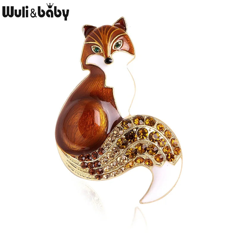 Wuli&baby Rhinestone Fox Brooches for Women Animal Party Pins Gifts