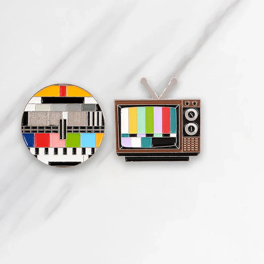Enamel TV No Signal Pin Set - Retro Television Brooch Badge Jewelry Gift