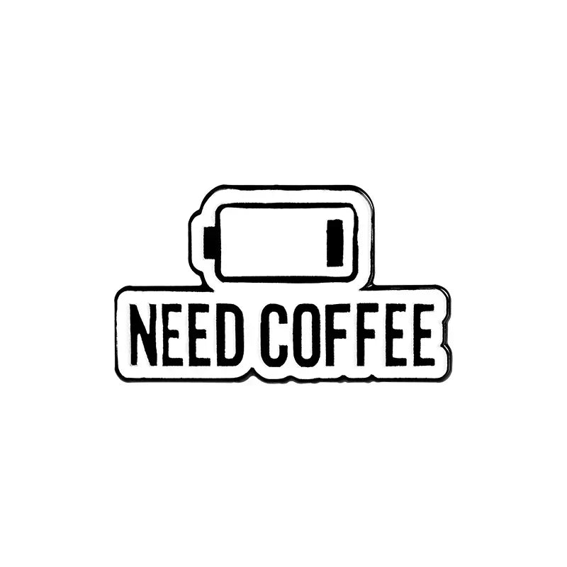 Minimalist Coffee Enamel Brooch Pin Black White Cup Gift
