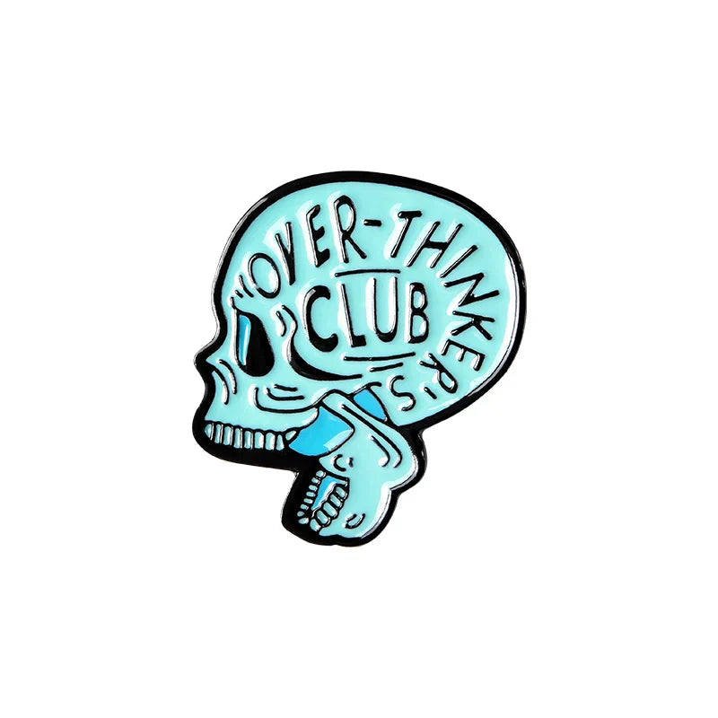 Overthinkers Club Anxiety OCD Badge Pin Mental Health Jewelry Gothic Halloween Accessories