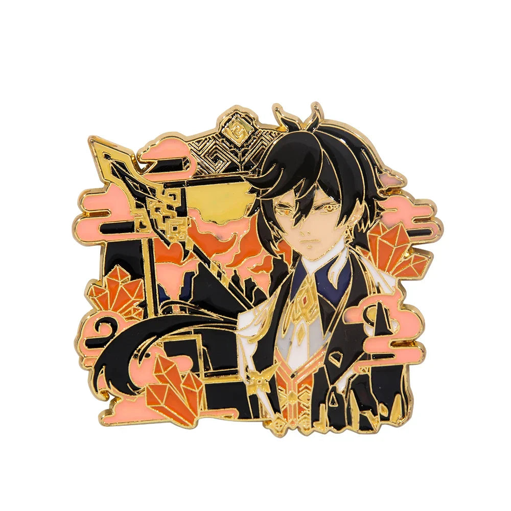 Genshin Impact Enamel Pins: Venti, Zhongli, Keqing, Tartaglia, Hu Tao Figures Brooches Gift