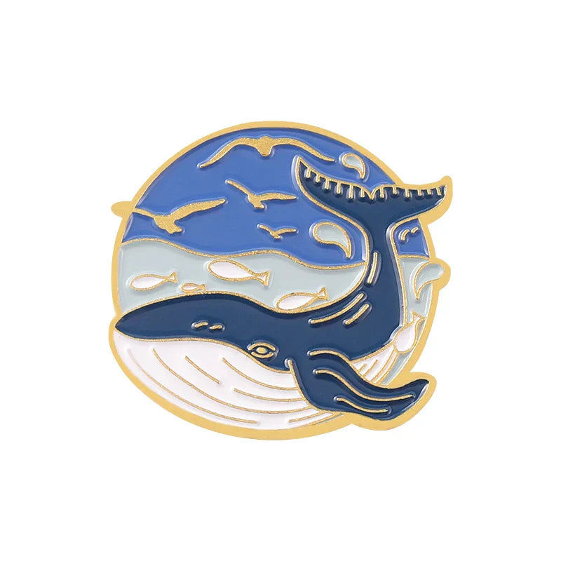 Sea Whale Enamel Pin Cartoon Blue Animal Brooch Jewelry Lapel Gift