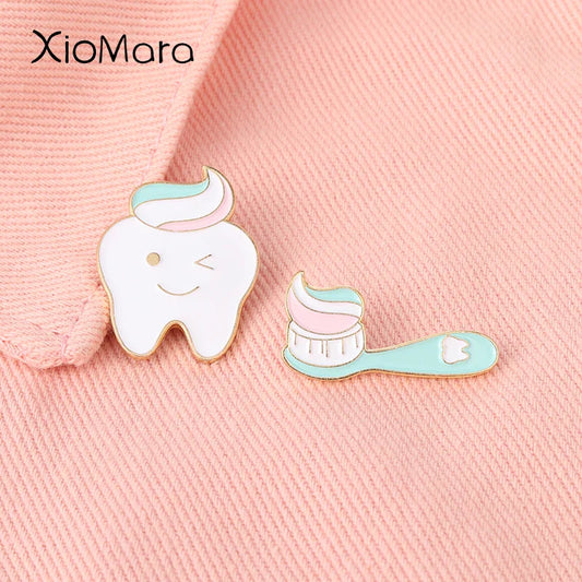 Tooth & Toothbrush Enamel Pins Dentist Brooches Gift Accessories