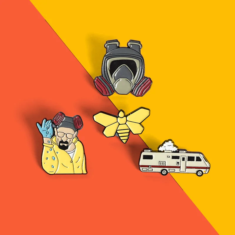 4PCS Cartoon Enamel Lapel Pins Set - Hornets Mask, Sprinkle, Station Wagon Badges Gift for Women Fans