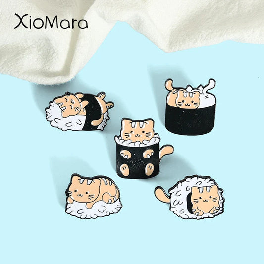 Orange Cat Sushi Enamel Pins Brooches Backpack Badges Gifts Custom Jewelry