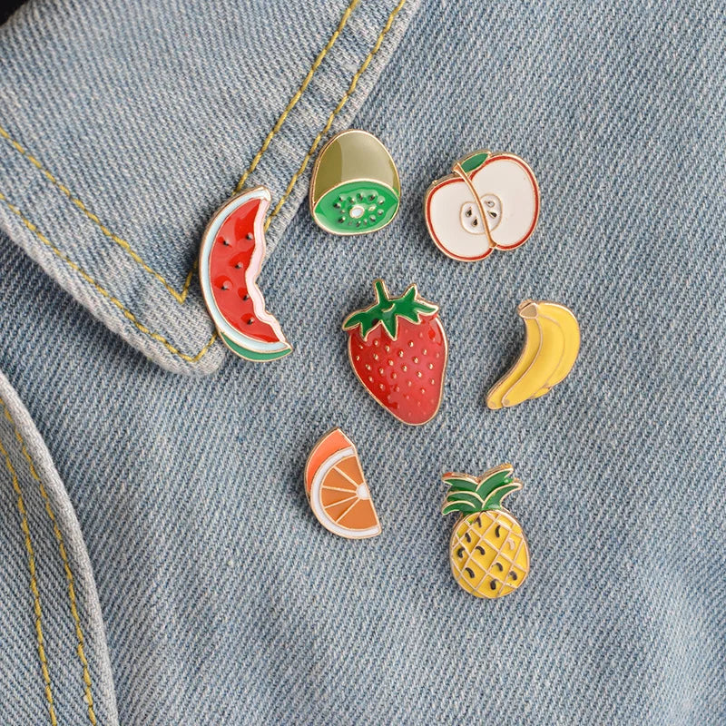 Fruit Enamel Brooch Pins: Banana, Strawberry, Watermelon, Kiwi, Apple, Orange, Pineapple Jewelry
