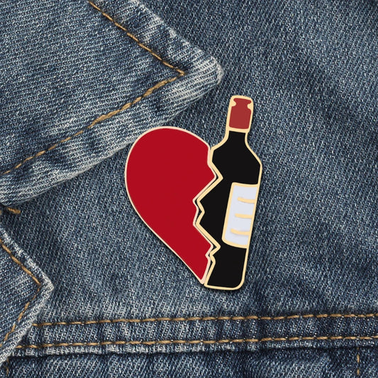Broken Heart Wine Bottle Enamel Pins Set - Love Brooch for Jackets, Bags, Gifts