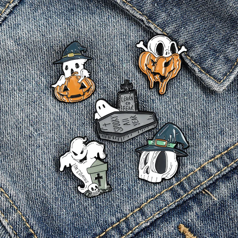 Halloween Pumpkin Skeleton Ghost Coffin Brooch Pin Jewelry Gift