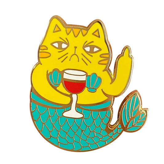 Gold Drunk Mercat Brooch - Cat Mermaid Sea Fantasy