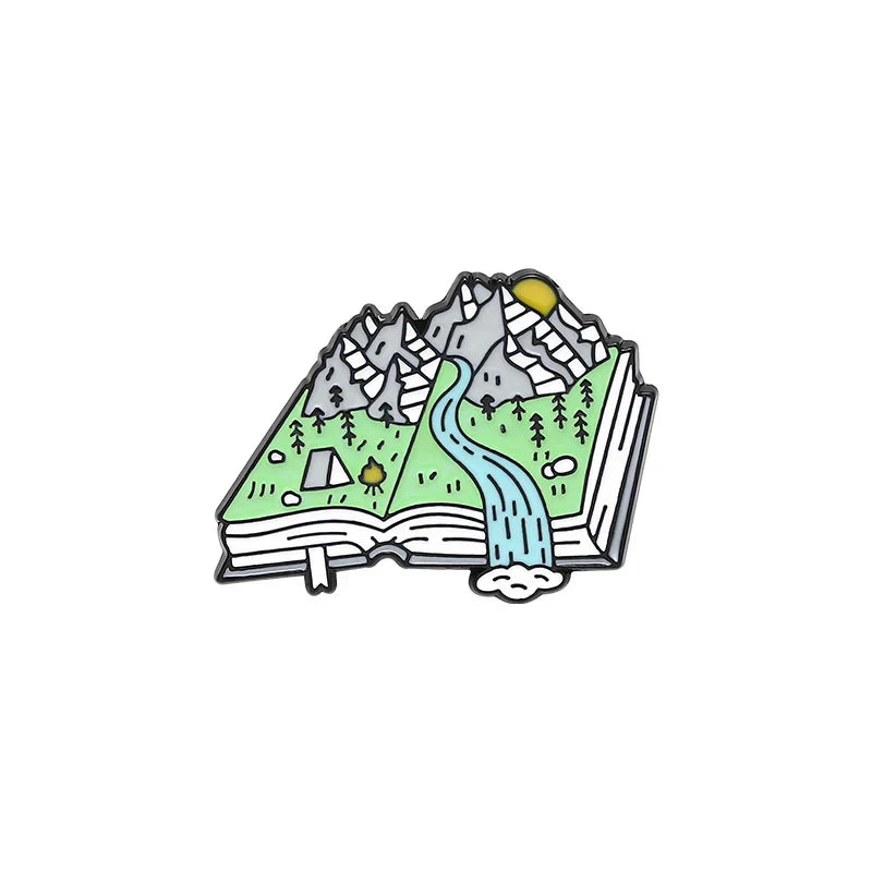 Mountain Pins Nature Brooches Peak Badges River Landscape Jewelry Gift for Outdoor Lovers