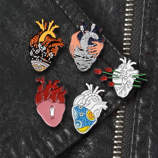Anatomy Heart Enamel Pin Van Gogh Starry Night Rose Medical Brooch for Doctors Nurses Lapel Badge Gift