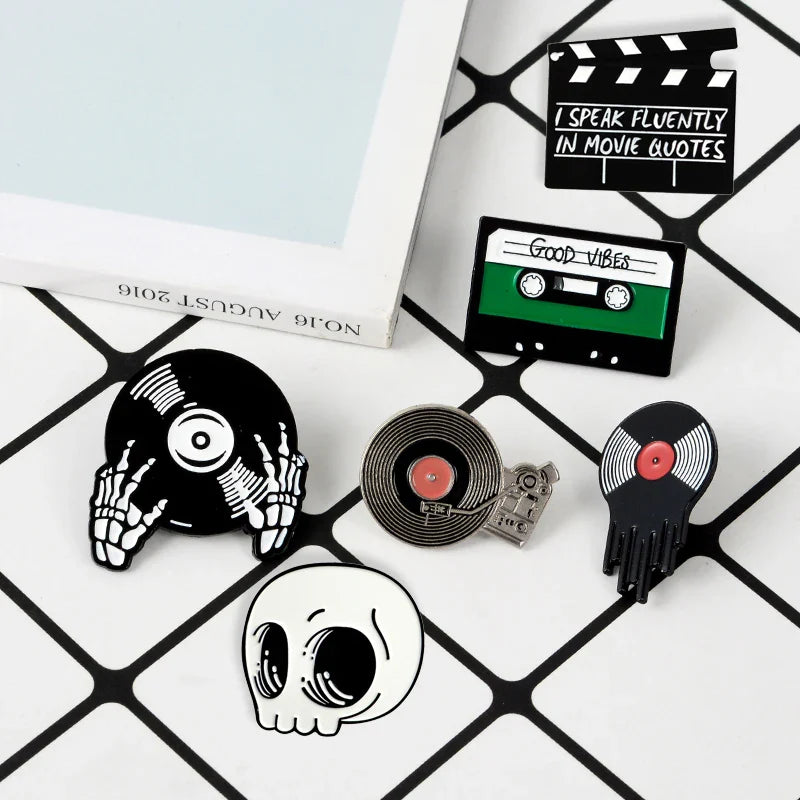 Punk Music Vinyl Record Player Enamel Pin Gothic Jewelry