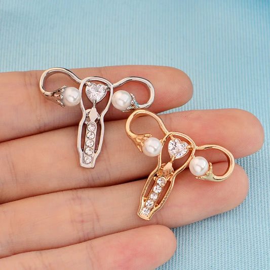Uterus Pearl Crystal Brooch Women Health Jewelry Pin Doctor Nurse Gift