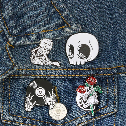 Skull Rose Coffin Enamel Pins Punk Brooch Jewelry Vintage Jackets Hijab Accessories