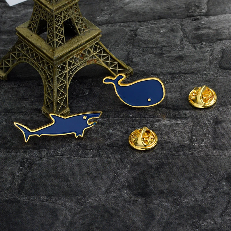 Ocean Animal Enamel Brooch Blue Shark Whale Pins Lapel Badge Jewelry Gifts for Kids