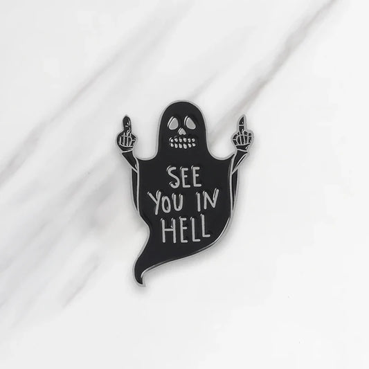 SEE YOU IN HELL Ghost Enamel Brooch Pin Punk Jewelry Gift