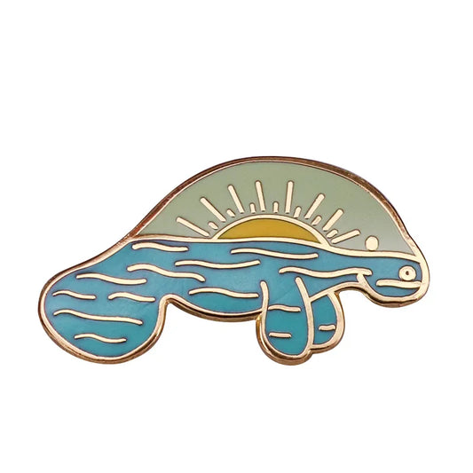 Manatee Sunrise Enamel Pin Florida Landscape