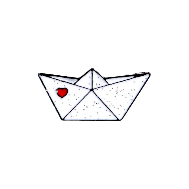 Glitter Paper Plane Boat Enamel Badge Origami Brooch Cowboy Lapel Pins