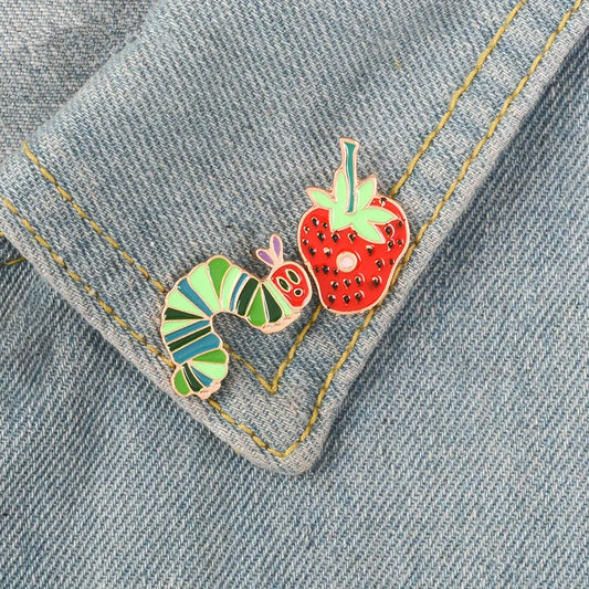 Strawberry Caterpillar Enamel Pin Cartoon Plant Animal Brooch Lapel Pin Jewelry Wholesale