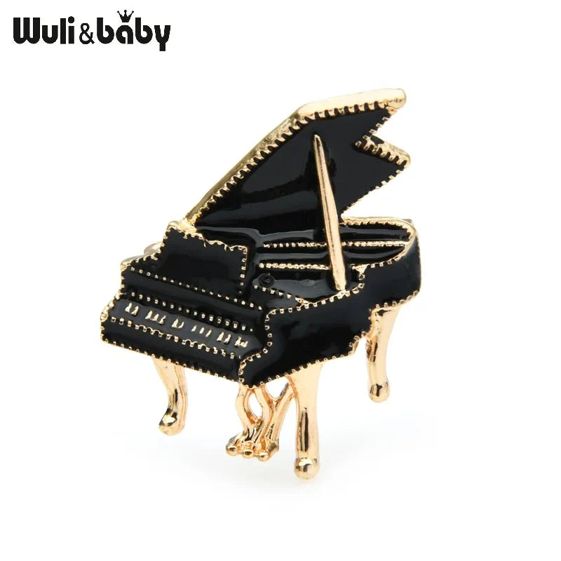 Wuli&baby Black Enamel Piano Brooch Women Alloy Music Pin Gift