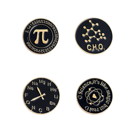 Science Enamel Pins Pi Periodic Table Atom Brooches for Geek Teachers Students Jewelry Wholesale