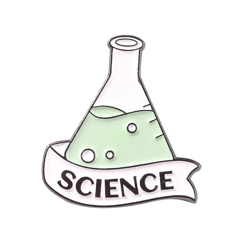Cartoon Science Test Tube Enamel Pins Chemical Reaction Brooch Lapel Jewelry Kids