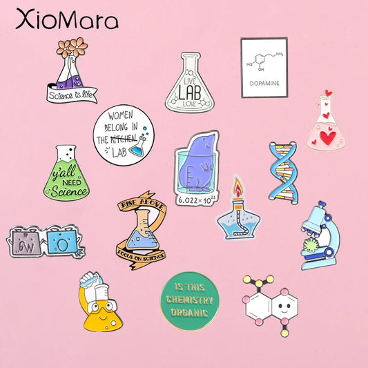 Chemistry Enamel Pin Set: Microscope, Beaker, Lab Series Lapel Badge Gift for Scientists