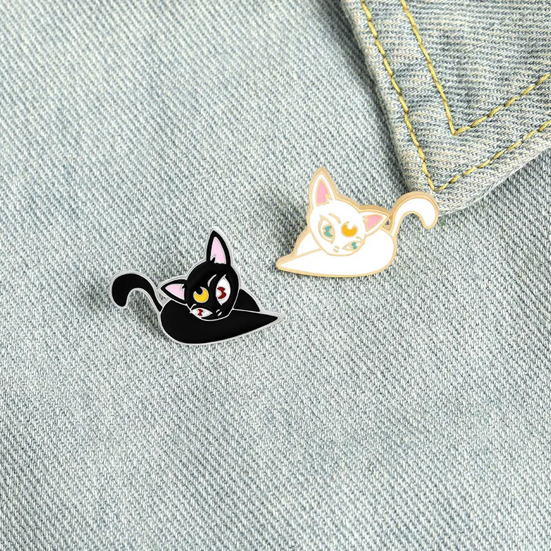 Luna Cat Enamel Pins Moon Kitten Brooch Lapel Pin Gift