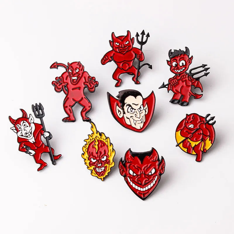 Demon Enamel Brooch Red Devil Grim Reaper Pin Gothic Jewelry Accessories Gift