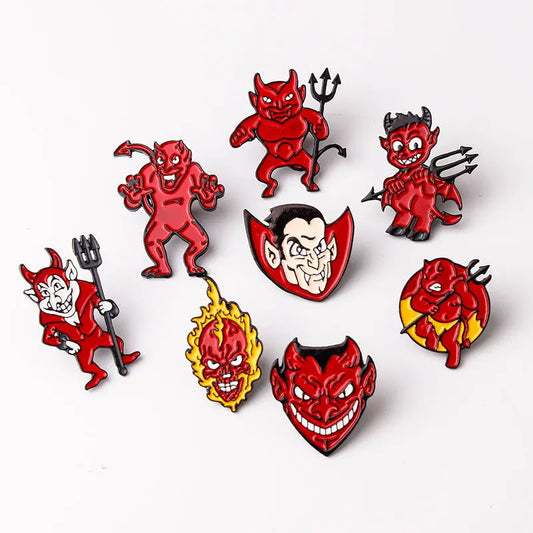 Demon Enamel Brooch Red Devil Grim Reaper Pin Gothic Jewelry Accessories Gift