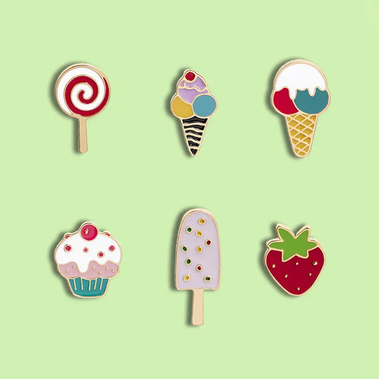 Cartoon Ice Cream Cake Enamel Brooch Strawberry Lollipop Pin Cute Lapel Jewelry Gift