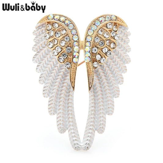 Wuli&baby Rhinestone Angel Wings Brooch Pins - Sparkling Jewelry Gift Feather Brooches
