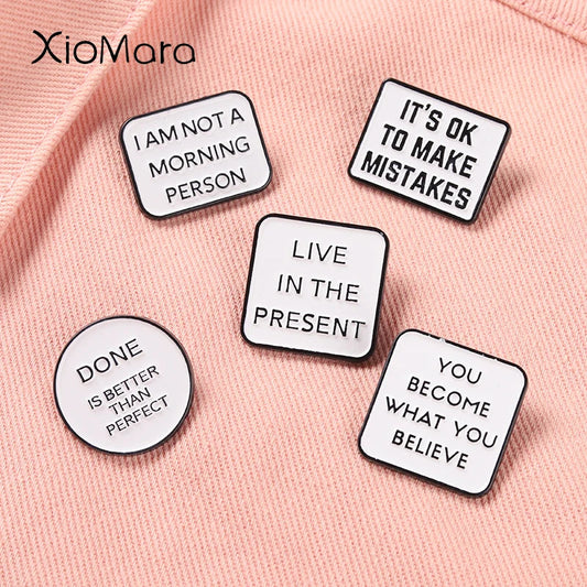 Inspirational Quotes Enamel Pin Motivational Brooch Jewelry Gift for Students