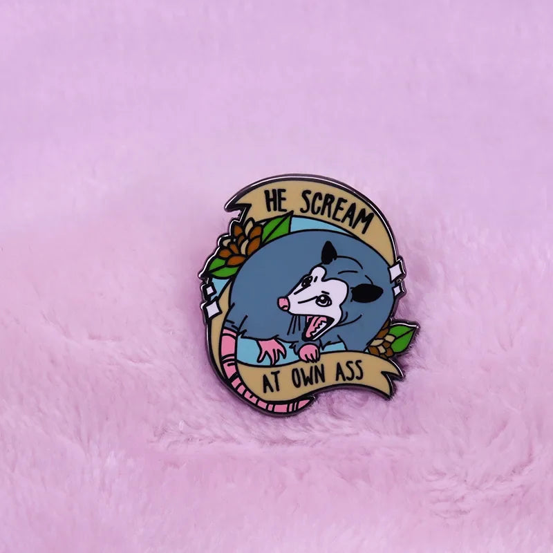 Opossum Meme Pin - Funny Animal Enamel Lapel Badge