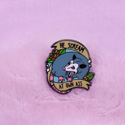Opossum Meme Pin - Funny Animal Enamel Lapel Badge