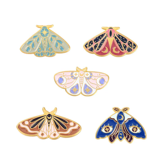 Moth Enamel Pin Moon Star Eye Leaf Brooches for Women Bag Hat Backpack Jewelry Gift