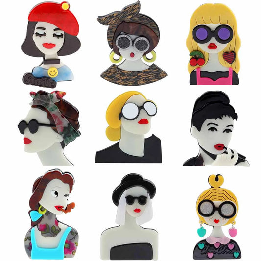 Unique Lady Figure Acrylic Brooch Pins for Women and Girls - Lapel Badges, Bag Decorations, Party Dress Jewelry