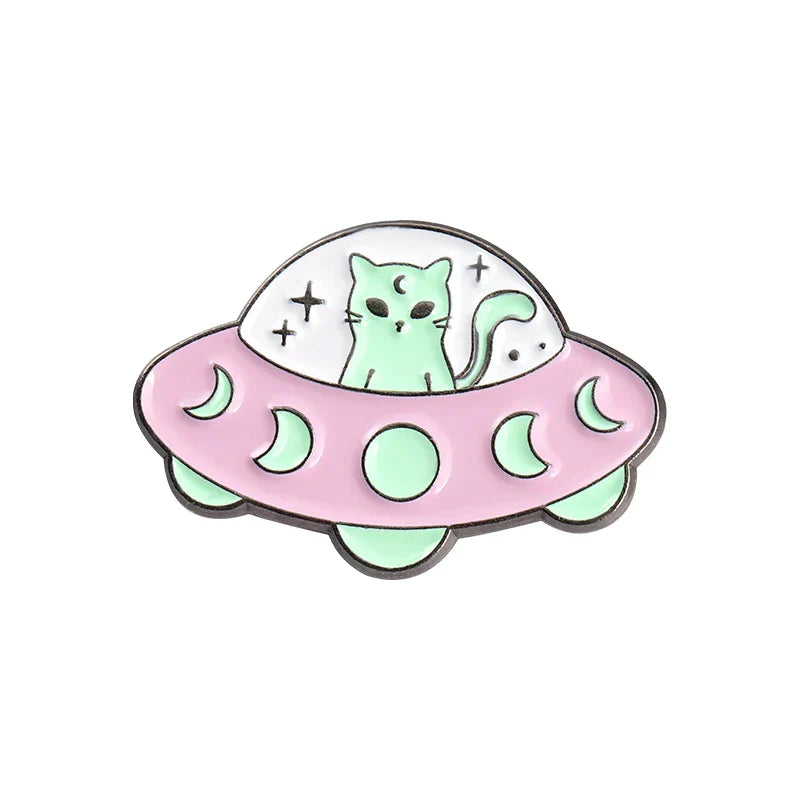 Alien Cat Enamel Pin Brooch Lapel Badge Cartoon Sci-Fi Jewelry Gift