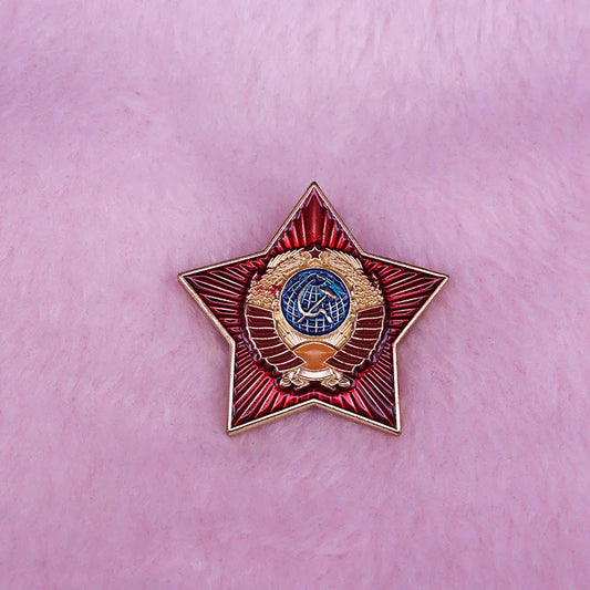 Soviet Coat of Arms Red Star Lapel Pin Badge
