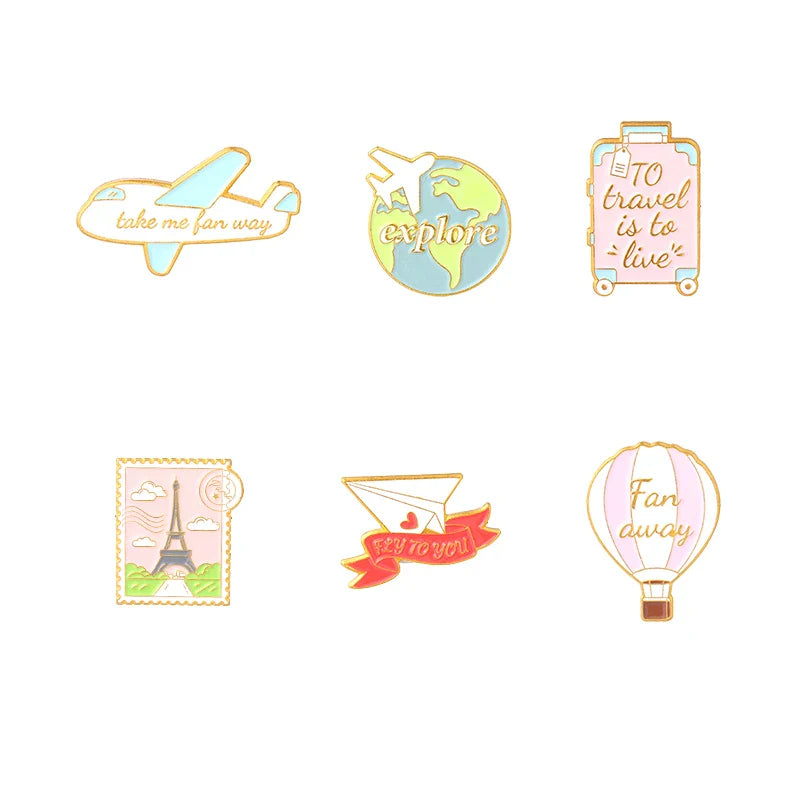 Go Travel Enamel Lapel Pin Adventure Quotes Brooches Planes Badges Accessories Jewelry