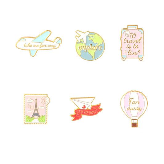 Go Travel Enamel Lapel Pin Adventure Quotes Brooches Planes Badges Accessories Jewelry