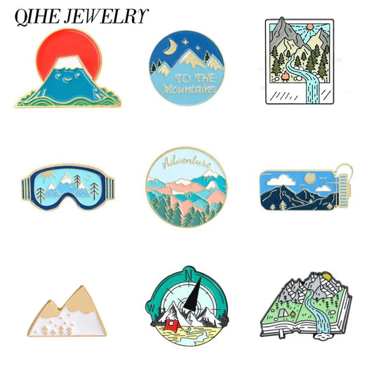 Mountain Pins Nature Brooches Peak Badges River Landscape Jewelry Gift for Outdoor Lovers